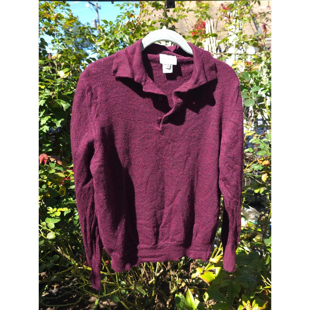 Linea Uomo Italy Wool‎ Buttoned Collar Sweater Burgundy Mens Medium